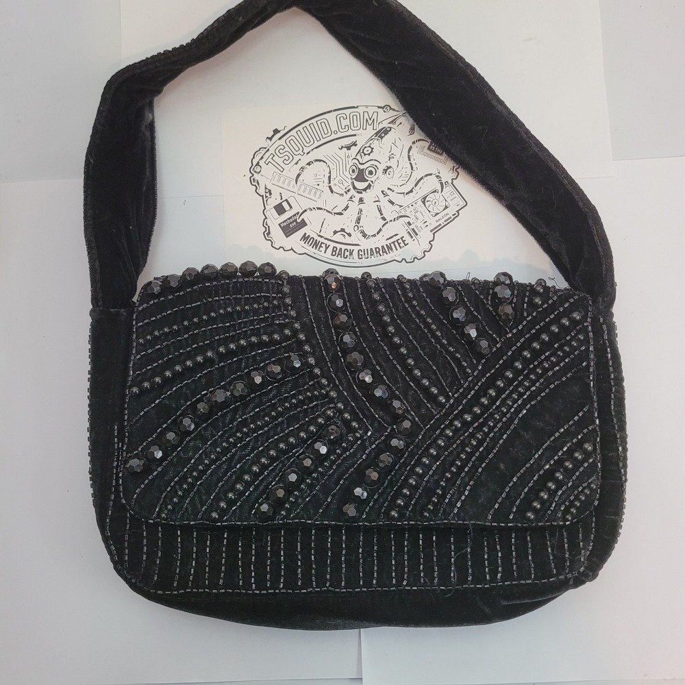 A New Day Shoulder Bag Womens Black Beaded Velvet Evening Clutch Handbag